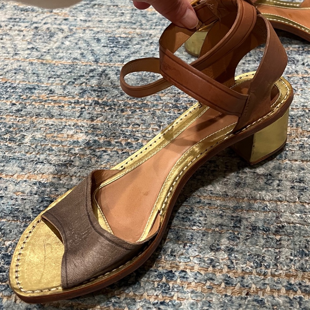 Two Toned Leifsdottir Ankle Strap Sandal/Shoes, With Gold Chunky Heel - Picture 3 of 10